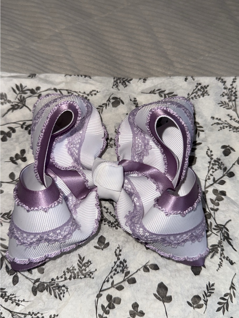 Lilac & White Layered Lace Bow Hair Clip for Kids